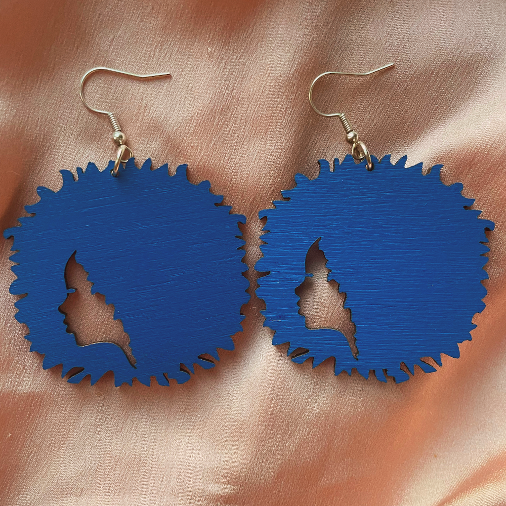 AfroGirl Blue Wooden Earrings
