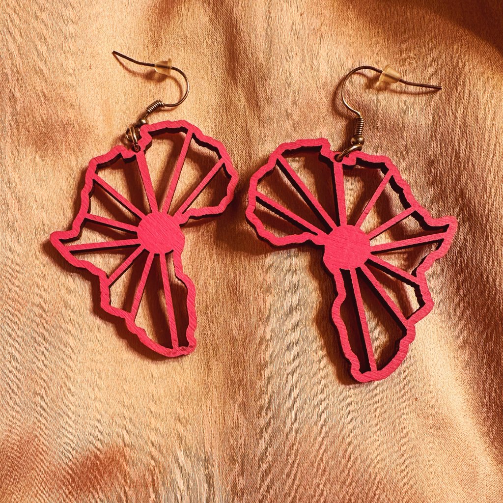 Pink Wooden Africa Earrings