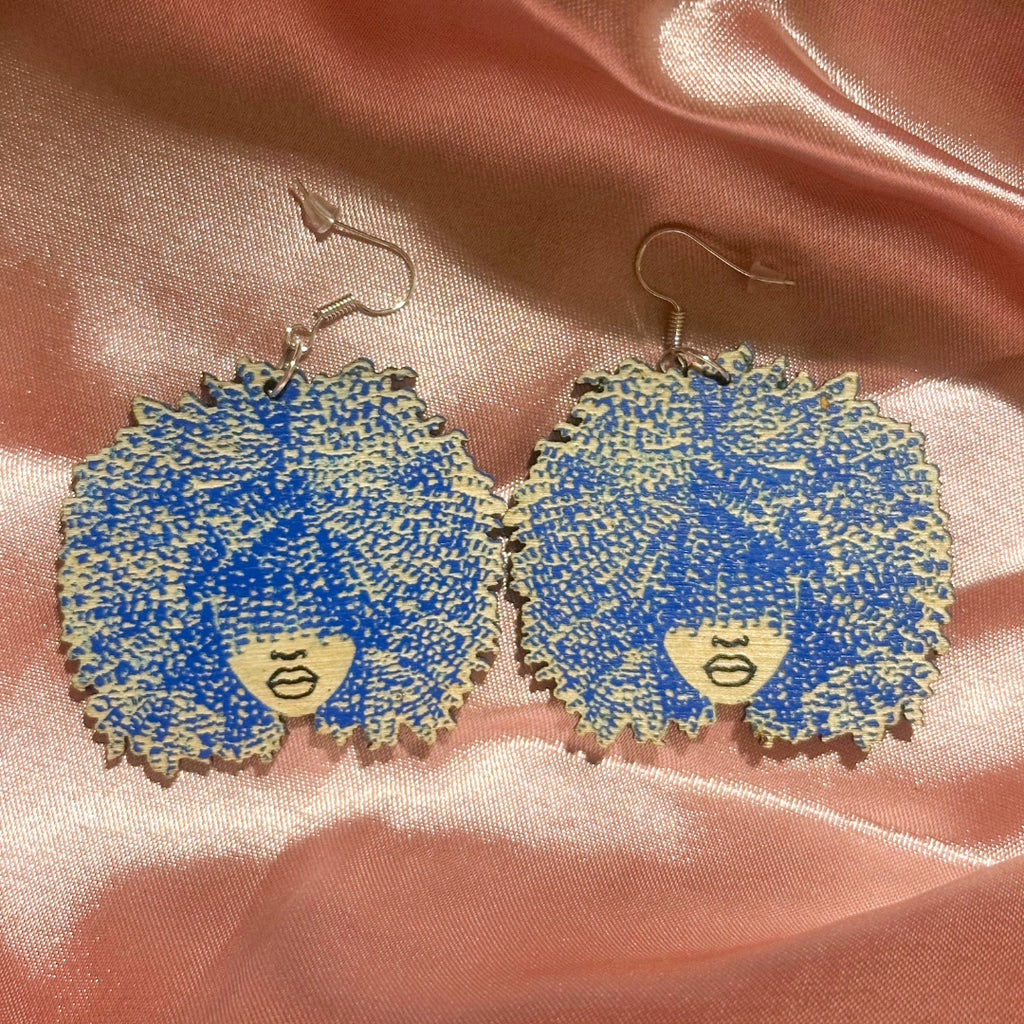 AfroGirl Blue Wooden Earrings