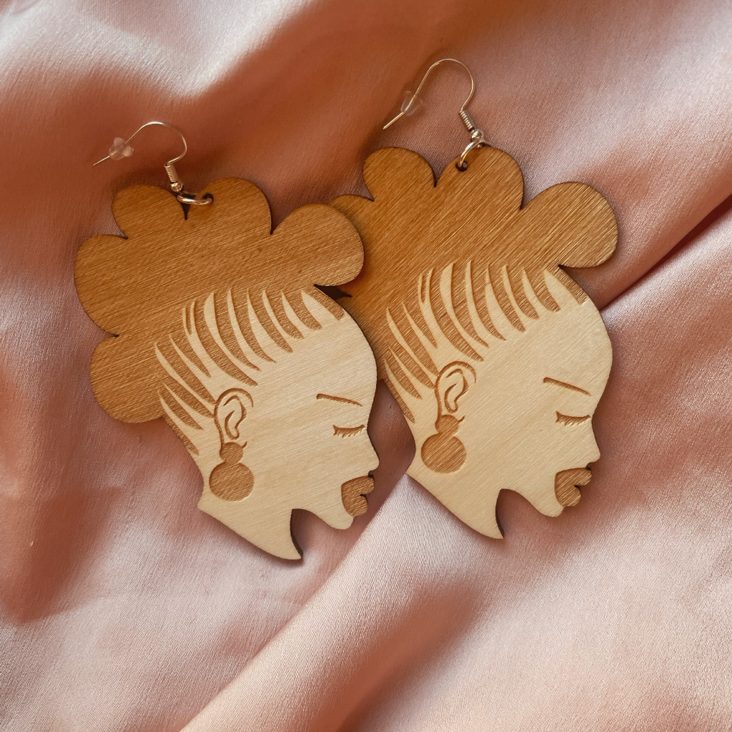 Bantu Girl Natural Wood Earrings