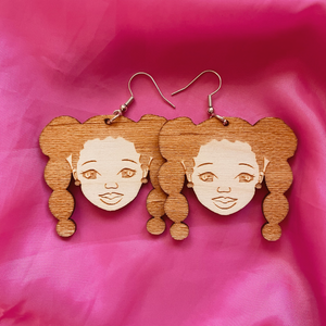 Pig Tails Wooden Pick Earrings